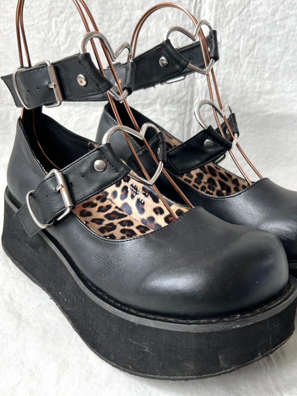Demonia platform shoes Sprite-02 Mary Jane womens 9 black heart buckles chunky